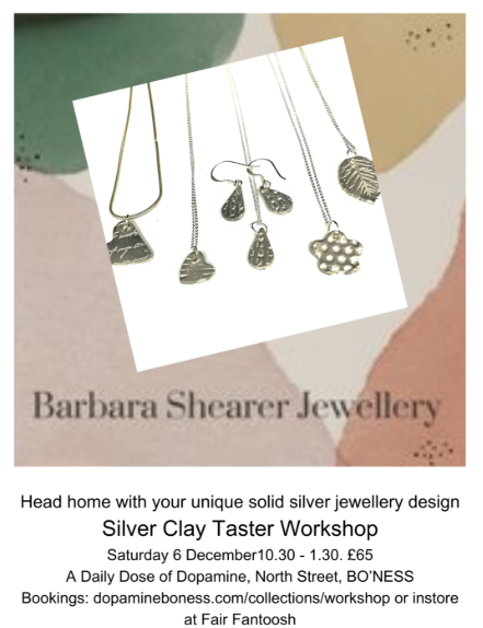 Silver Clay Taster Workshop Saturday 6th December, 10:30am - 1:30pm